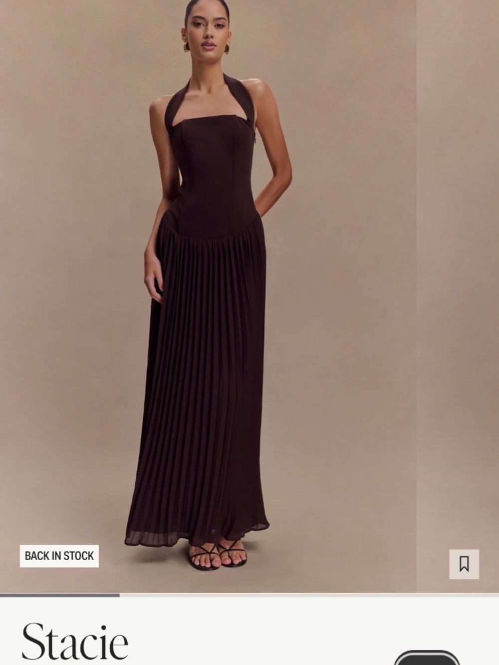 Meshki Stacie chocolate brown formal halter dress